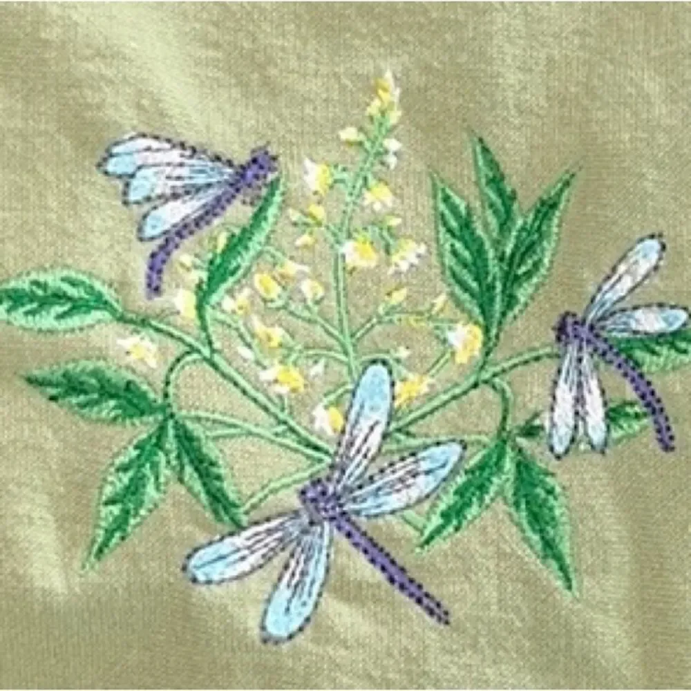 Upcycled Set of 3 Sage Cotton Floral Embroidered Napkins with Cream Trim
